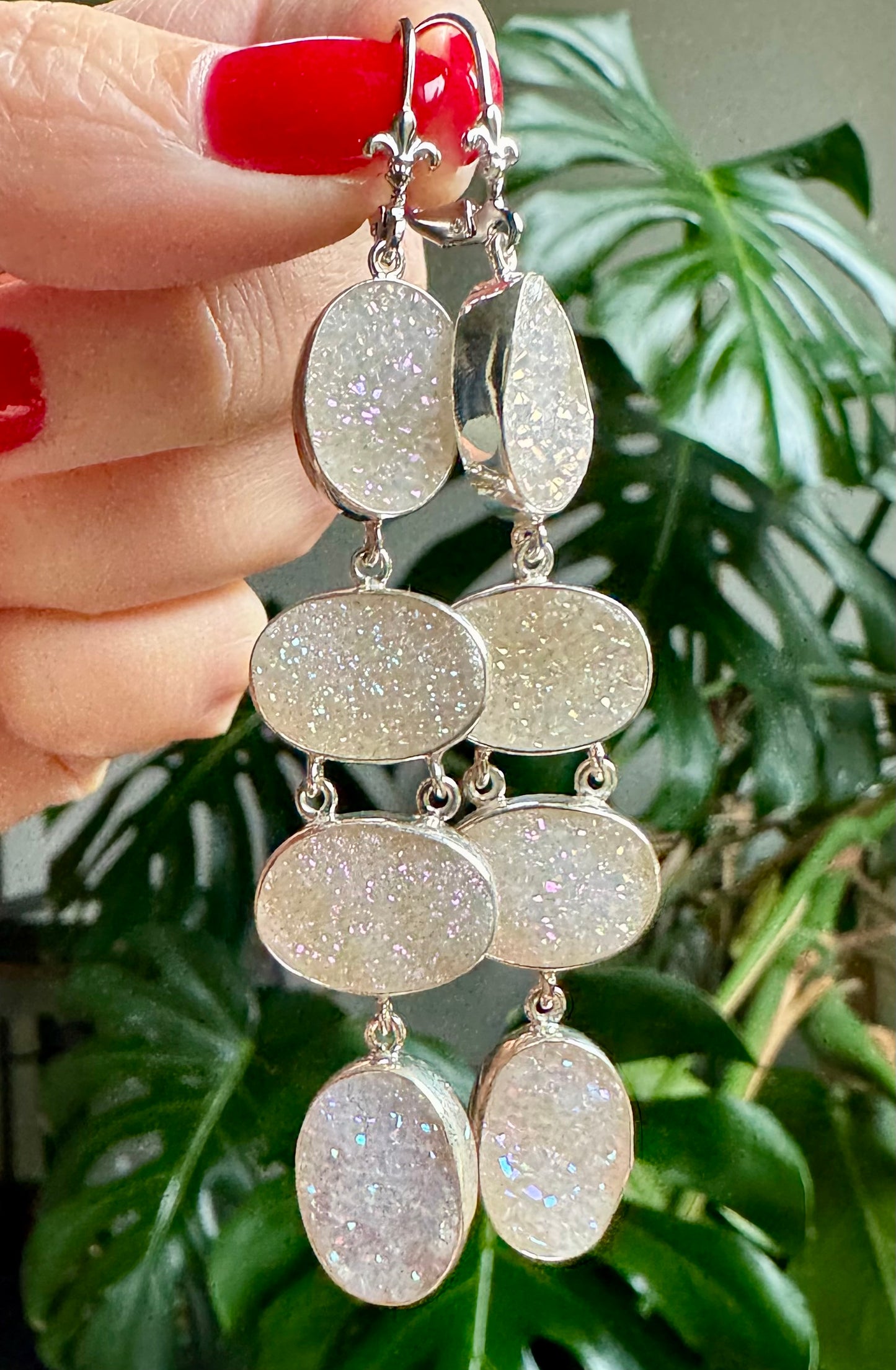 White Iridescent Druzy Earrings