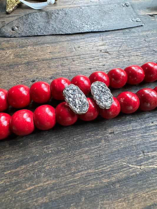 Silver Druzy Oval Earrings